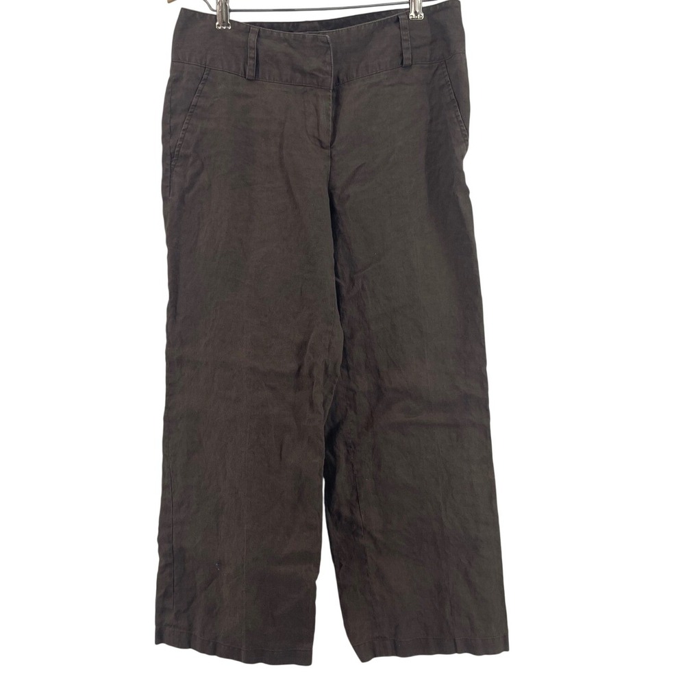 Willi Smith Wide Leg Linen Trousers Womens 6 Brown Cropped Lagenlook Euro Summer